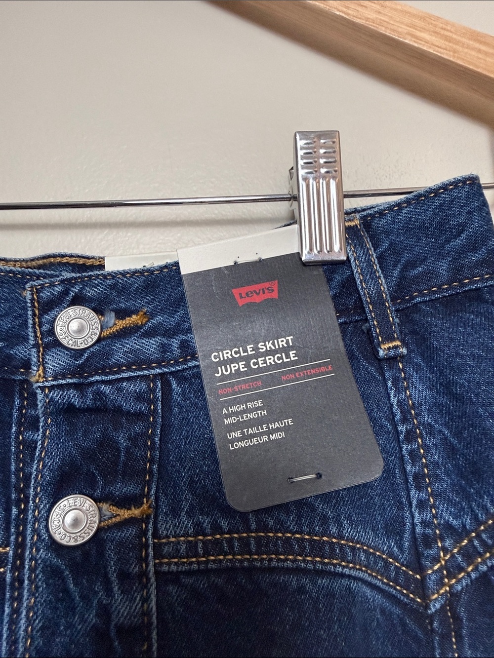 Levi’s Denim Circle Skirt Button Front A Line Midi Maxi Y2K Blue Size 23 NWT - Picture 4 of 9